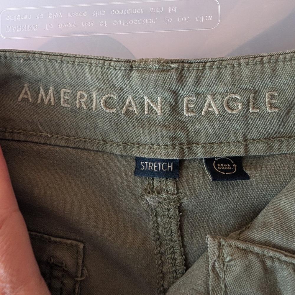 American Eagle Cargo Pants Women 0 Olive Green Stretch Utility 90s Y2K Gorpcore - Picture 4 of 12
